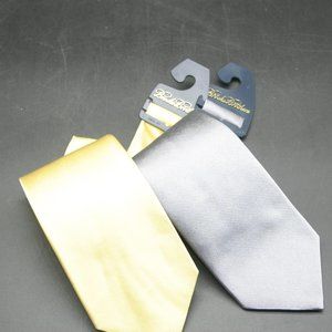 Lot of 2: BROOKS BROTHERS Tie Silver & Yellow Solid Silk USA 58" x 3.5" New